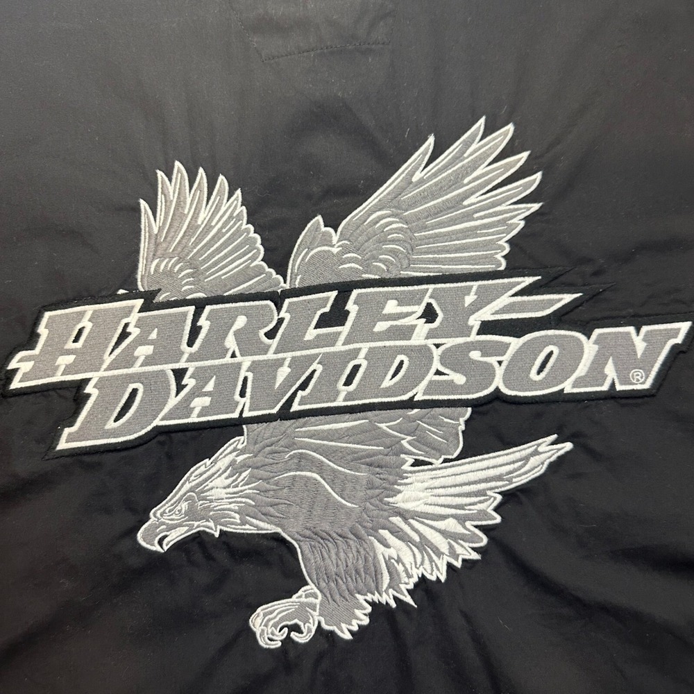 Harley Davidson Shirt Mens L‎ Black Embroidered Eagle Long Sleeve Biker Sturgis